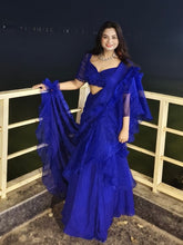 Load image into Gallery viewer, Pooja Thread Bead Custom Saree | Electric Blue