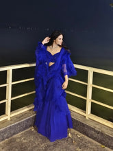 Load image into Gallery viewer, Pooja Thread Bead Custom Saree | Electric Blue