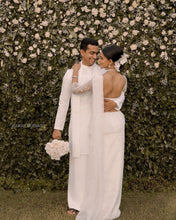 Load image into Gallery viewer, Mitali Custom Thread & Pearl Bridal Saree | Dove White