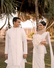 Load image into Gallery viewer, Mitali Custom Thread & Pearl Bridal Saree | Dove White