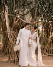 Load image into Gallery viewer, Mitali Custom Thread & Pearl Bridal Saree | Dove White