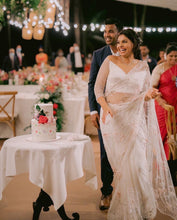 Load image into Gallery viewer, Dishnira Custom Hand Embellished Bridal Saree | Pearl White