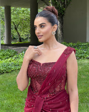 Load image into Gallery viewer, Akshara Singh | Hanging Crystal Saree | Maroon