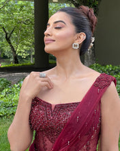 Load image into Gallery viewer, Akshara Singh | Hanging Crystal Saree | Maroon