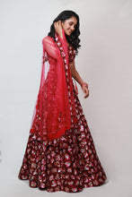 Load image into Gallery viewer, Alice Rose Sequins Lehenga | Red
