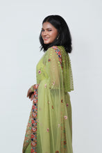 Load image into Gallery viewer, Cora Mirror & Multicolour Saree | Lime Green