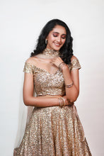 Load image into Gallery viewer, Olivia Mix Sequins Lehenga | Gold