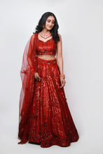 Load image into Gallery viewer, Audrey Sequins Lehenga | Deep Red