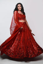 Load image into Gallery viewer, Audrey Sequins Lehenga | Deep Red