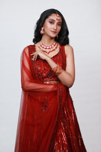 Load image into Gallery viewer, Audrey Sequins Lehenga | Deep Red