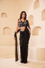 Load image into Gallery viewer, Alana Crystal Drape Saree | 2 Piece Set | Black