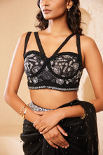 Load image into Gallery viewer, Alana Crystal Drape Saree | 2 Piece Set | Black