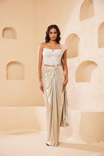 Load image into Gallery viewer, Sangria Lycra Drape Saree | White | 2 Piece Set