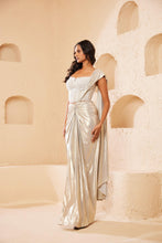 Load image into Gallery viewer, Sangria Lycra Drape Saree | White | 2 Piece Set