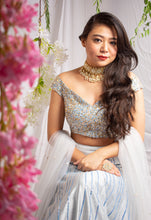 Load image into Gallery viewer, Elsa Off- Shoulder Sequins Blouse | Powder Blue