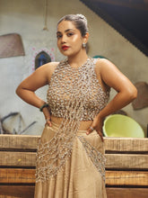 Load image into Gallery viewer, Nude stone cutwork saree | Beige

