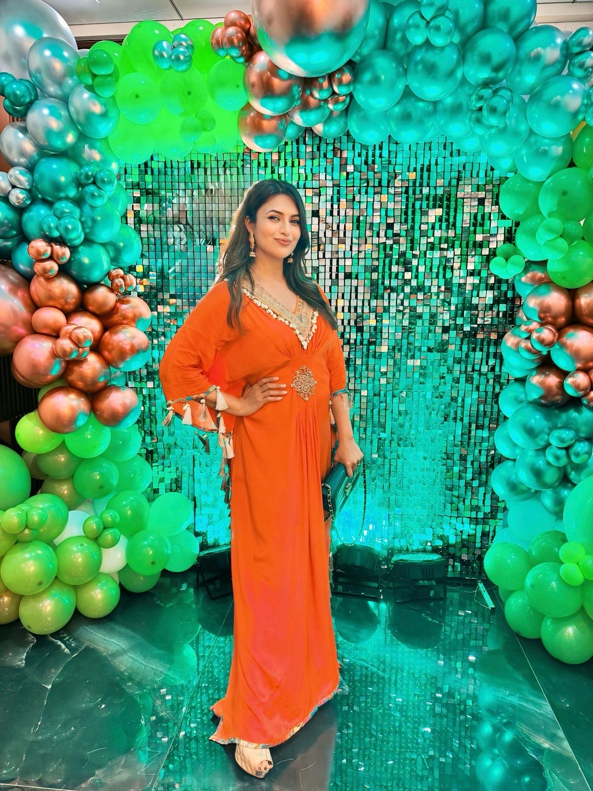 Divyanka Tripathi - Yasmin Kaftan | Burnt Orange | Dabka Work