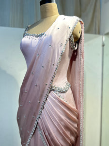 Raveena | Corset Lehenga Saree | Powder Pink