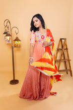 Load image into Gallery viewer, Gauri Back-Tie Sharara Set | Peach ( 3 Piece Set )
