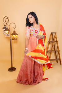 Gauri Back-Tie Sharara Set | Peach ( 3 Piece Set )