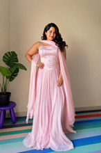 Load image into Gallery viewer, Laxmi Shetty | Baby Pink | Scattered Stone Corset Flared Lehenga
