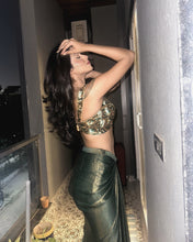 Load image into Gallery viewer, Aditi Srivastava | Emerald Rose Crop-Top Skirt
