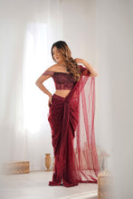 Load image into Gallery viewer, Arti Chauhan | Hanging Crystal Saree | Maroon
