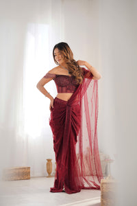 Arti Chauhan | Hanging Crystal Saree | Maroon
