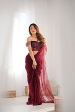 Load image into Gallery viewer, Arti Chauhan | Hanging Crystal Saree | Maroon
