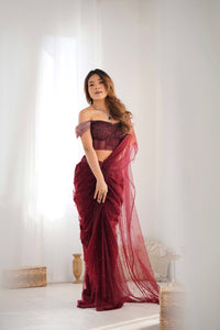 Arti Chauhan | Hanging Crystal Saree | Maroon