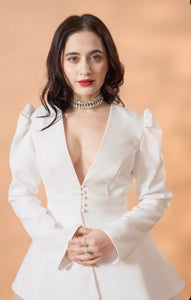 Sanjeeda Sheikh | Dove White Jacket Skirt