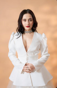 Sanjeeda Sheikh | Dove White Jacket Skirt