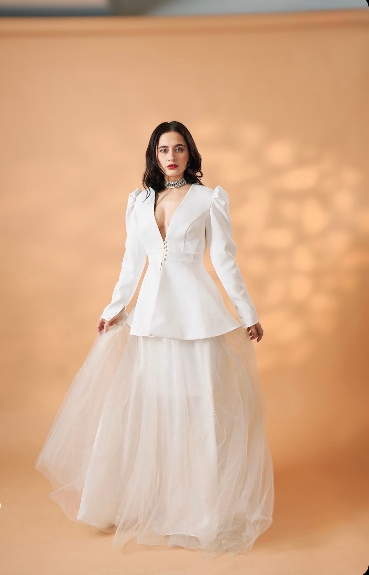 Sanjeeda Sheikh | Dove White Jacket Skirt