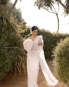 Mitali Custom Thread & Pearl Bridal Saree | Dove White
