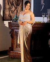 Load image into Gallery viewer, Tanishaa Mukerji - Sangria Lycra Drape Saree | White | 2 Piece Set
