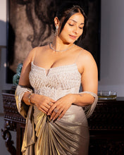 Load image into Gallery viewer, Tanishaa Mukerji - Sangria Lycra Drape Saree | White | 2 Piece Set
