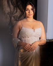 Load image into Gallery viewer, Tanishaa Mukerji - Sangria Lycra Drape Saree | White | 2 Piece Set
