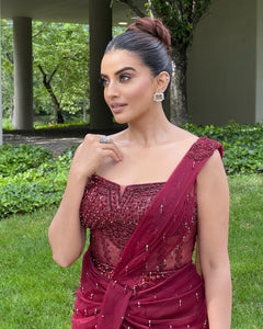 Akshara Singh | Hanging Crystal Saree | Maroon