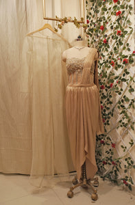 Gold Embellished Corset | Beige (4 Piece Set)