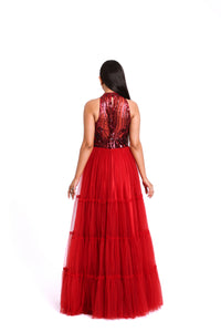 Gigi Sequin Tulle Gown | Red