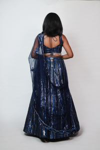 Clara Sequins Lehenga | Navy Blue