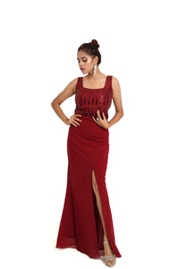 Aura Slit Sequin Gown | Maroon