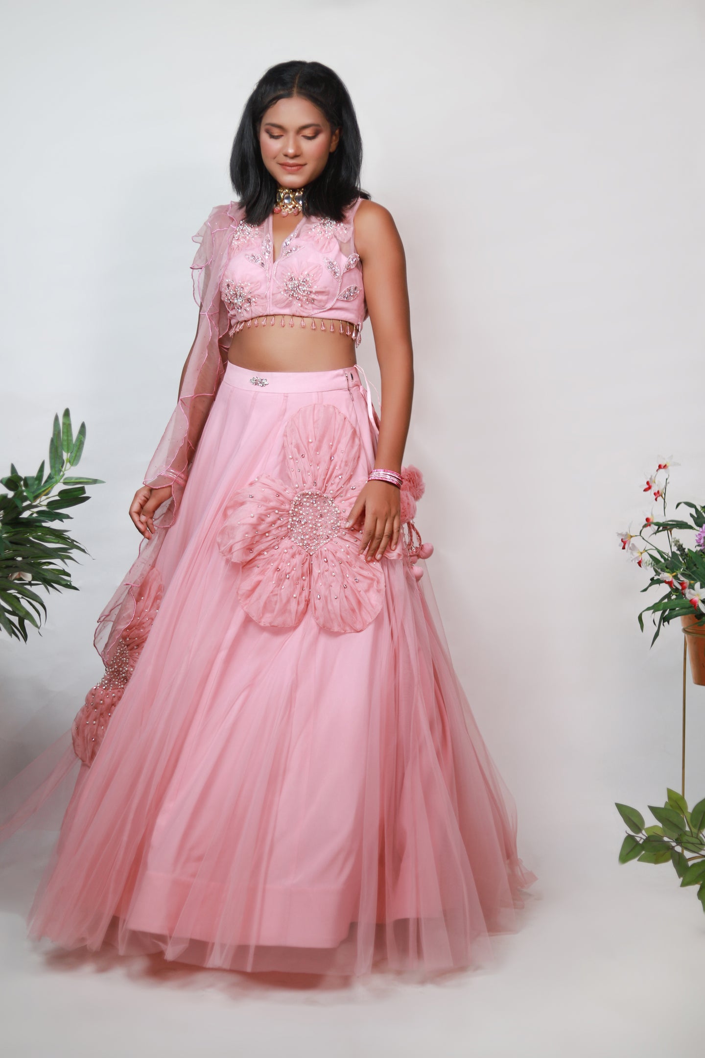 Ava Patchwork Lehenga | Baby Pink