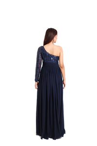 Luna One-Side Off Shoulder Sequin Gown | Navy Blue