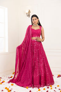 Carnation Mirror Lehenga Set | Rani Pink