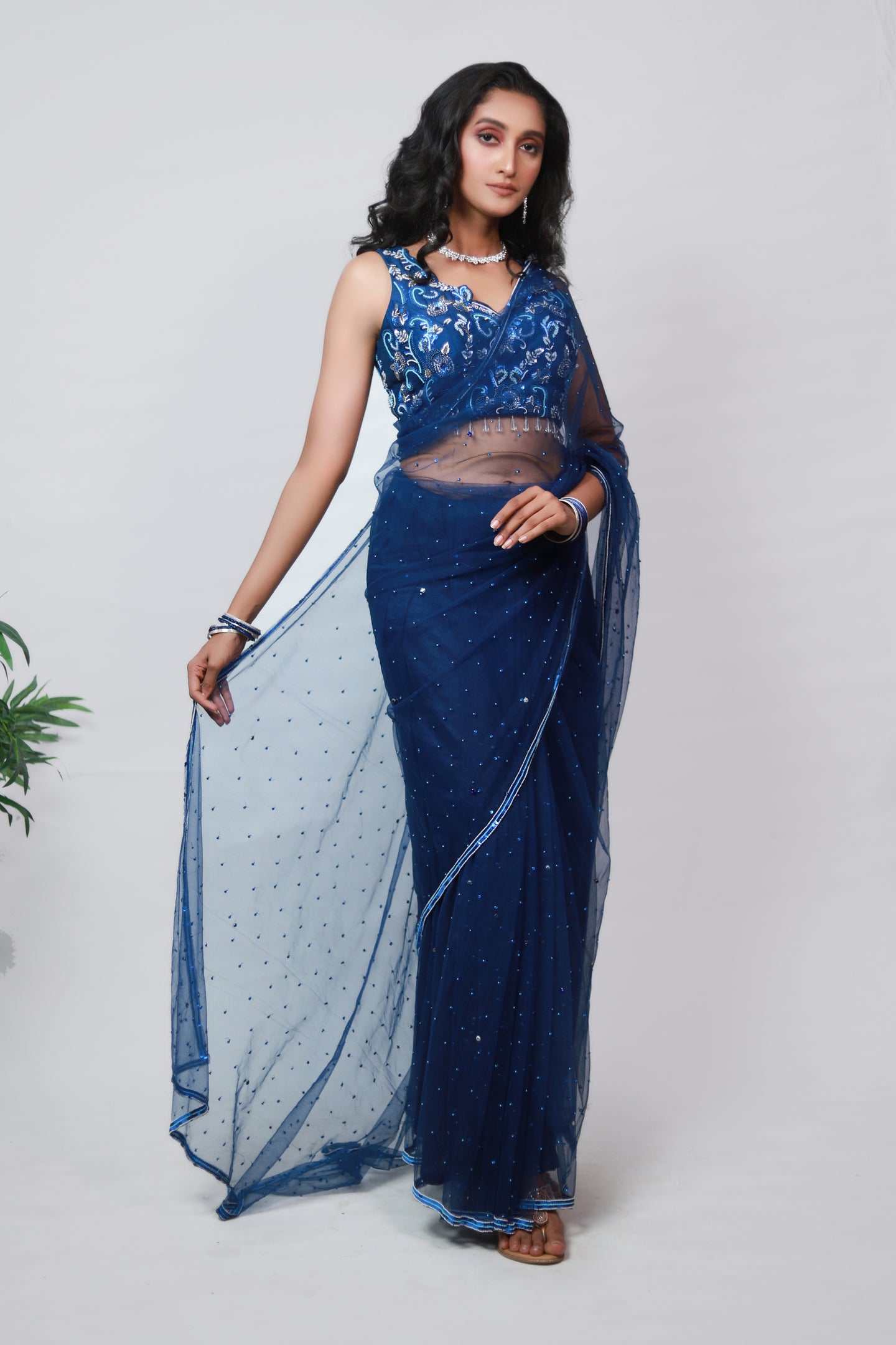 Wild Flower Handwork Saree | Royal Blue