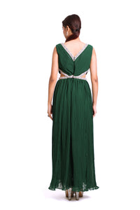 Cleo A-Line Cut Out Pleated Dress | Green