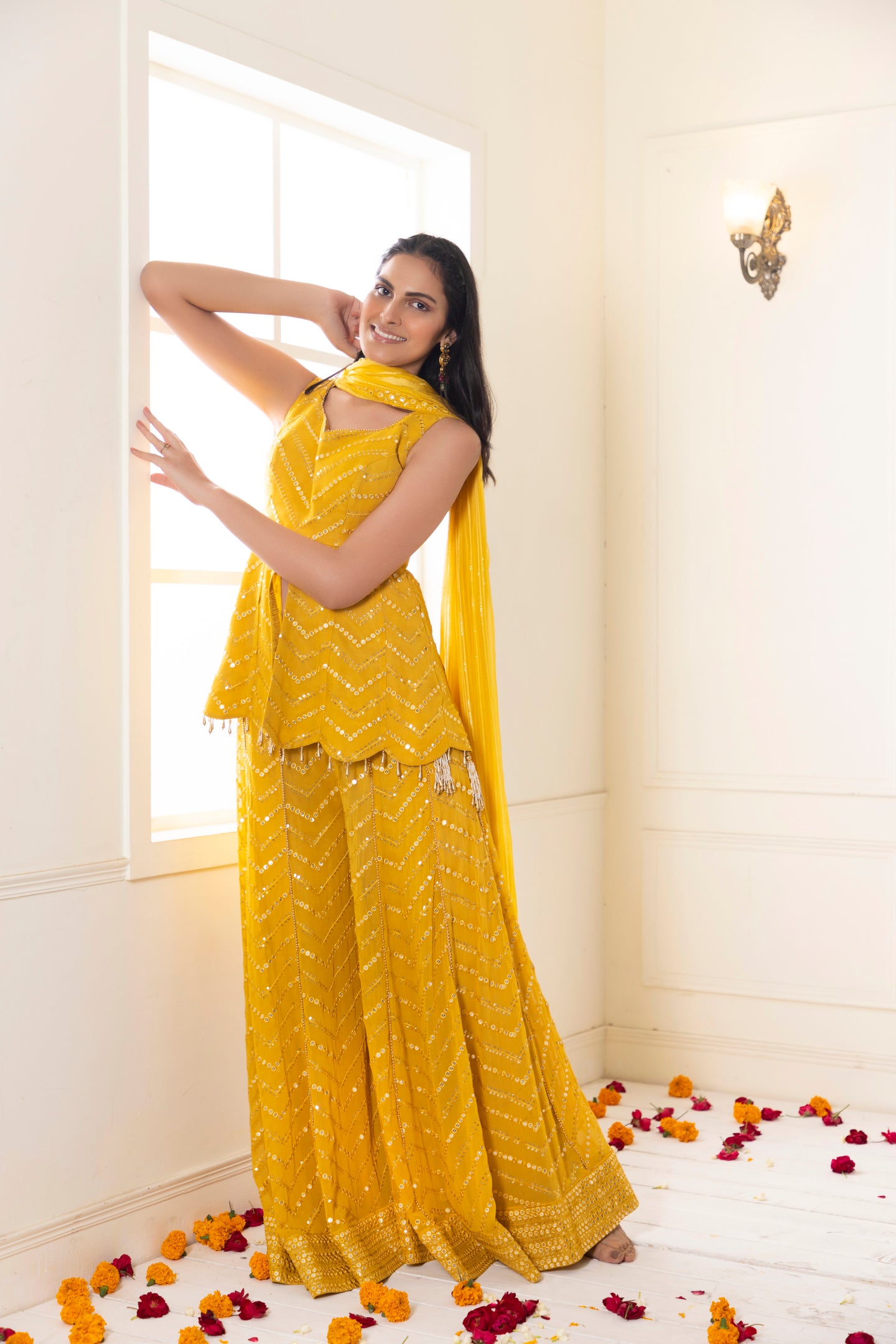 Daffodil Mirror Sharara Suit | Spicy Mustard