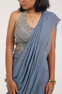 Alaya Backless Jumpsuit Saree | Powder Blue