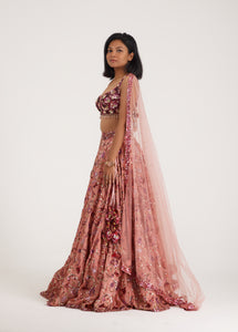 Alia Rose Sequins Lehenga | Red & Pink